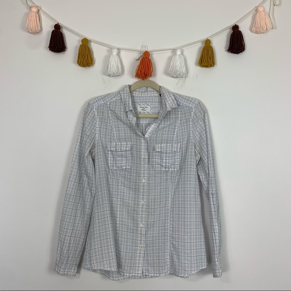 Massimo Dutti Tops - Massimo Dutti Washed Pastel Plaid Button Down Blouse Large